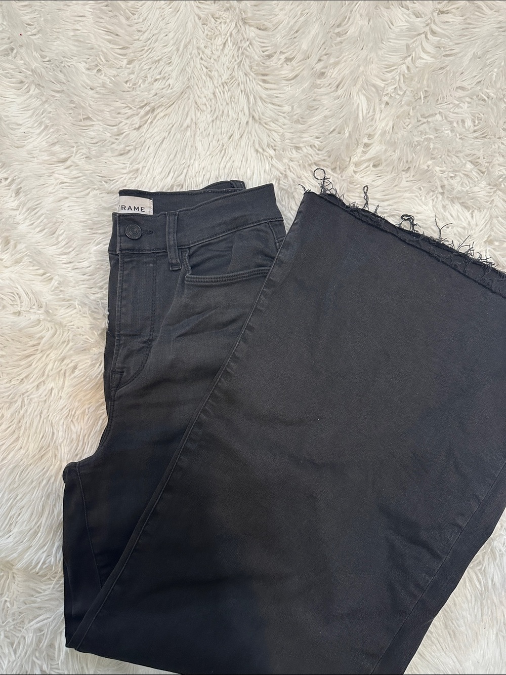 Frame Le Palazzo Crop Denim Black Wide-Leg High-Rise Jeans with Raw Hem